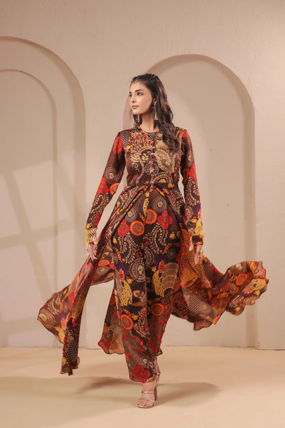 2 Piece Embroidered Printed Top wth Staright Pant