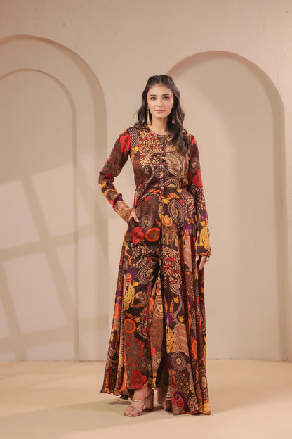2 Piece Embroidered Printed Top wth Staright Pant