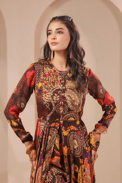 2 Piece Embroidered Printed Top wth Staright Pant