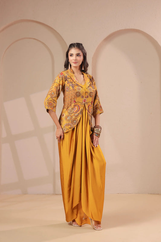 Beautiful hand Embroidered jacket with bustier and Drape Skirt