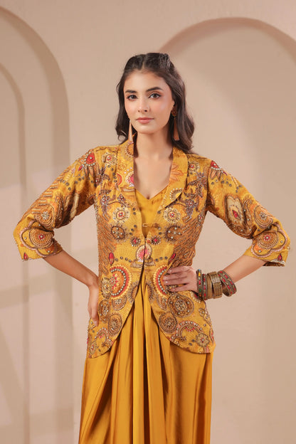 Beautiful hand Embroidered jacket with bustier and Drape Skirt
