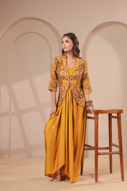 Beautiful hand Embroidered jacket with bustier and Drape Skirt