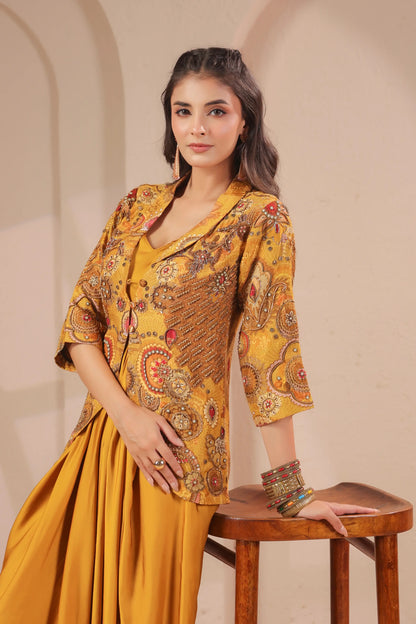 Beautiful hand Embroidered jacket with bustier and Drape Skirt
