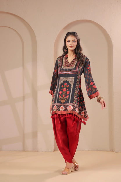 Hand Embroidered Kurta with tulip Pants
