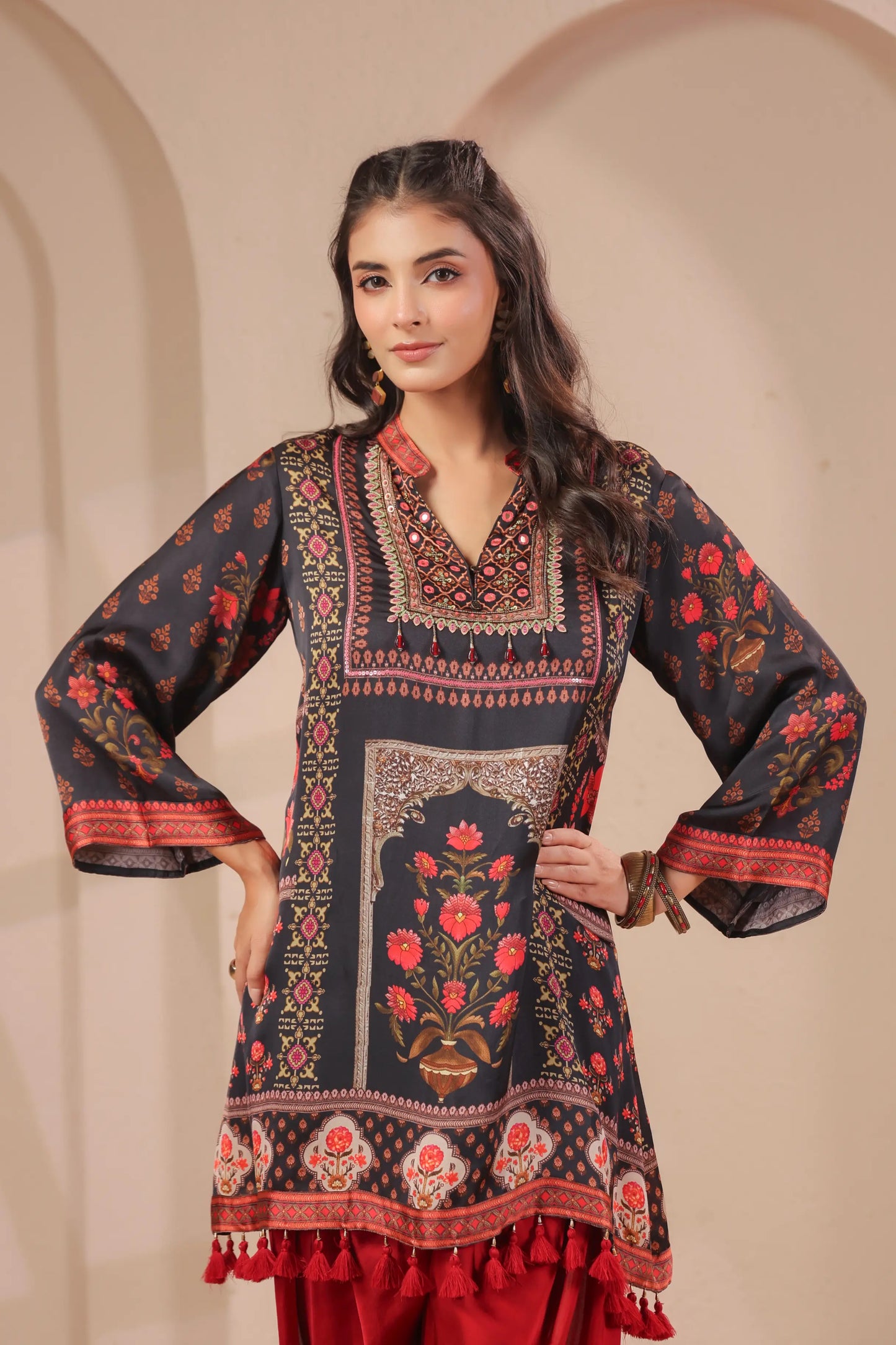 Hand Embroidered Kurta with tulip Pants