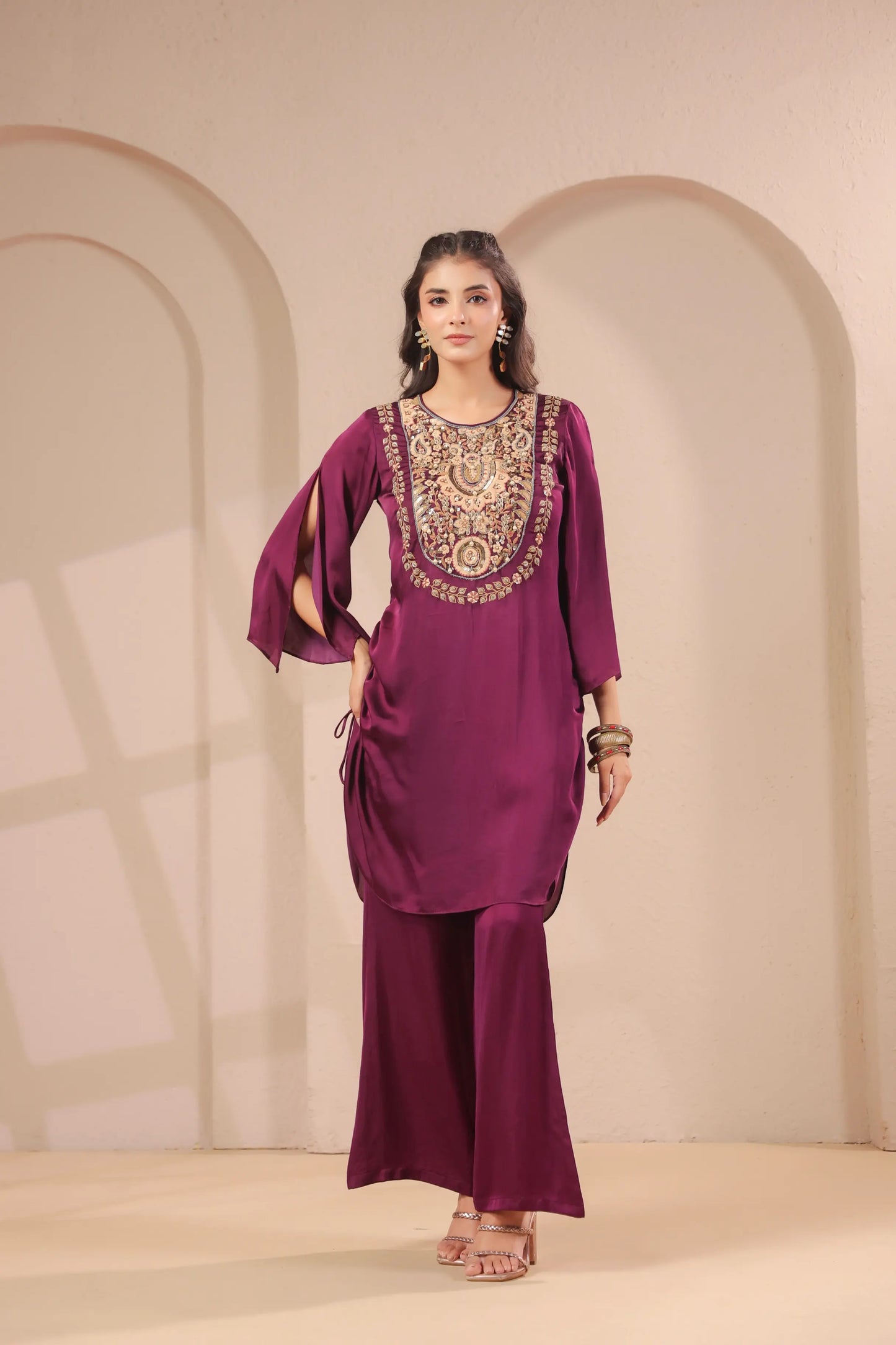Hand emboidered kurta with palazzo