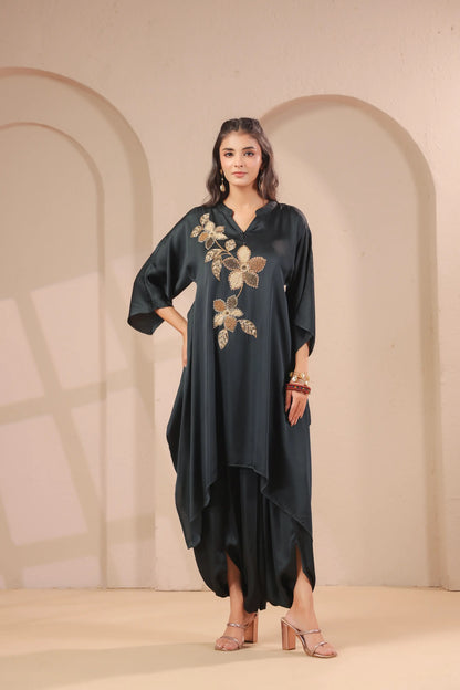 Hand emboidered hi-lo kurti with dhoti pants