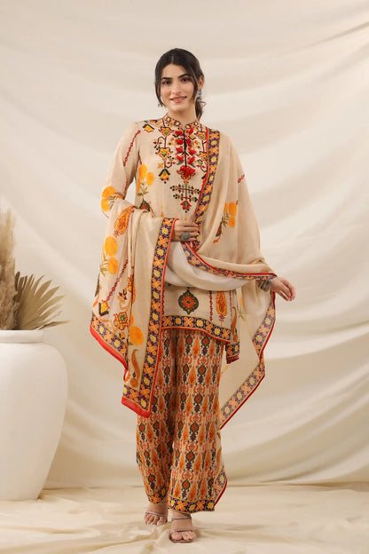 Traditional Print Co-Ord Set with Printed Dupatta