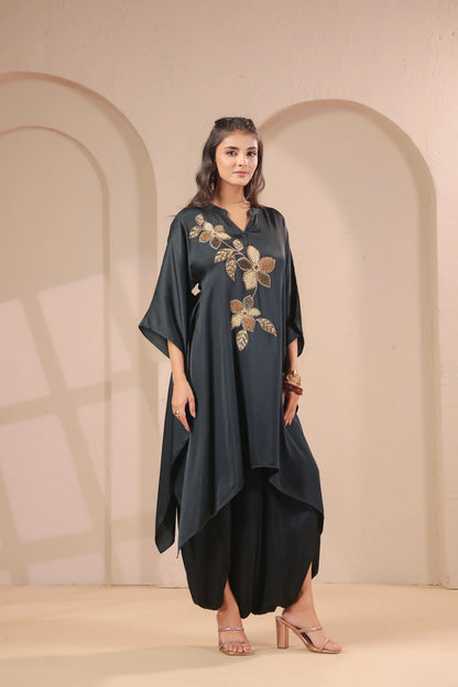 Hand emboidered hi-lo kurti with dhoti pants