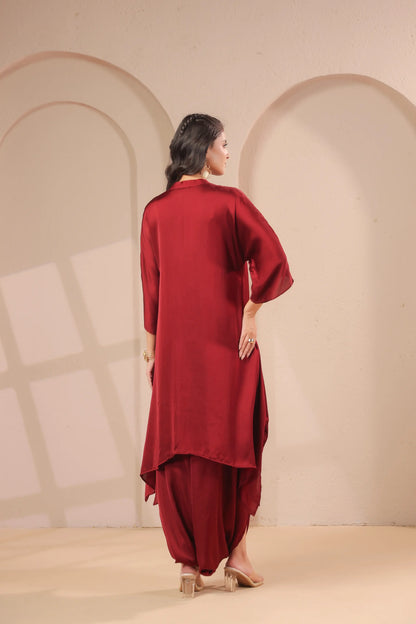 Hand emboidered hi-lo kurti with dhoti pants