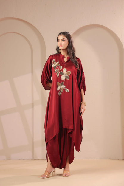 Hand emboidered hi-lo kurti with dhoti pants