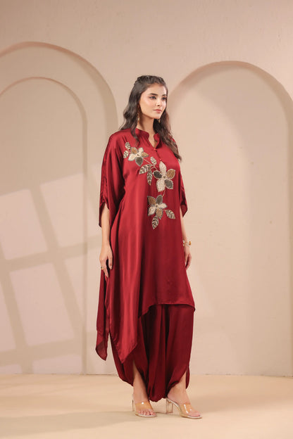 Hand emboidered hi-lo kurti with dhoti pants