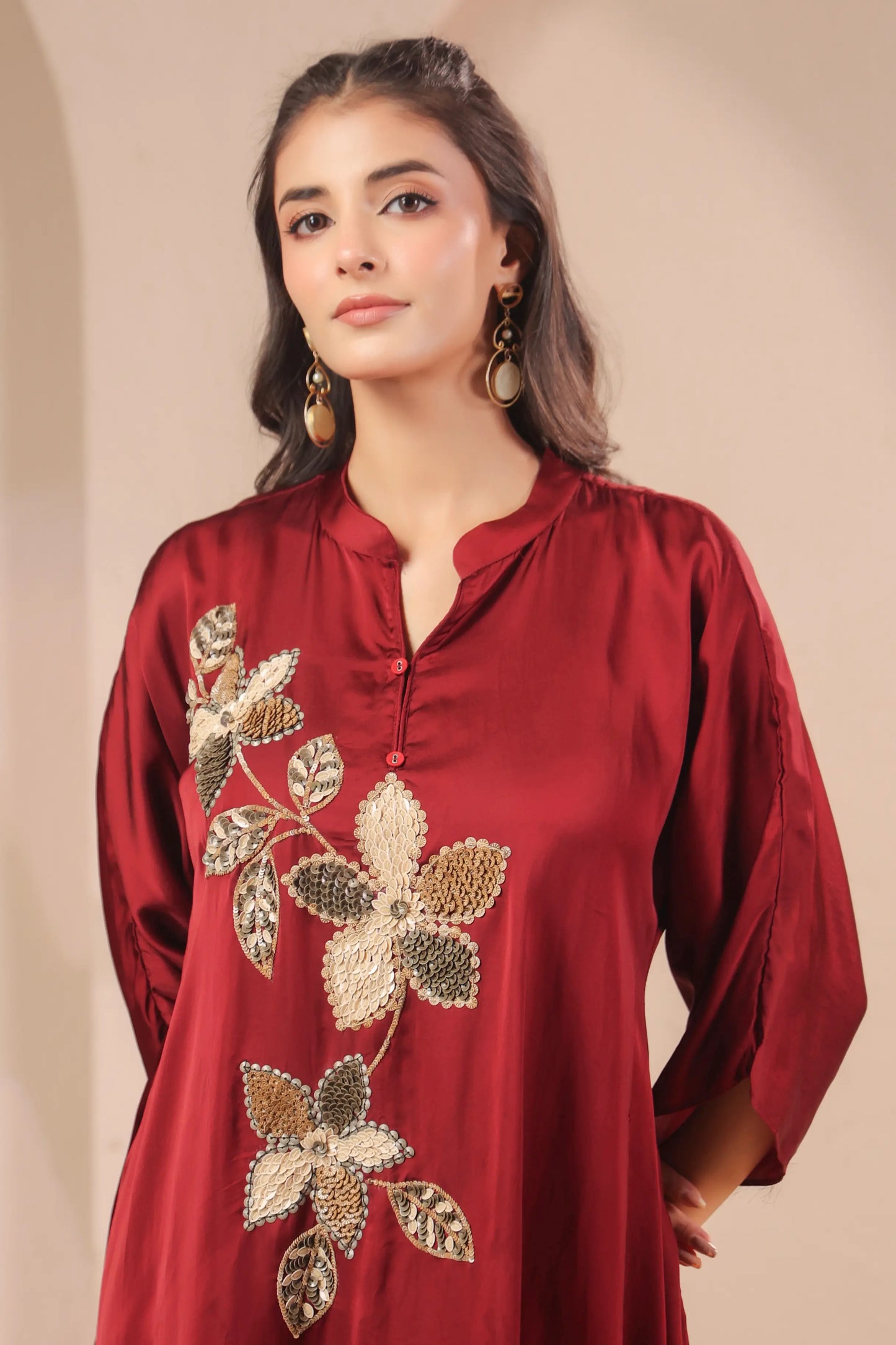 Hand emboidered hi-lo kurti with dhoti pants