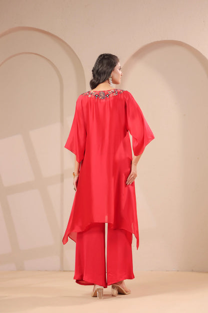 Hand emboidered aline kurta with inner and pallazo