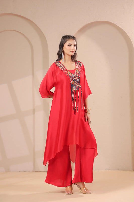 Hand emboidered aline kurta with inner and pallazo