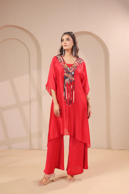 Hand emboidered aline kurta with inner and pallazo