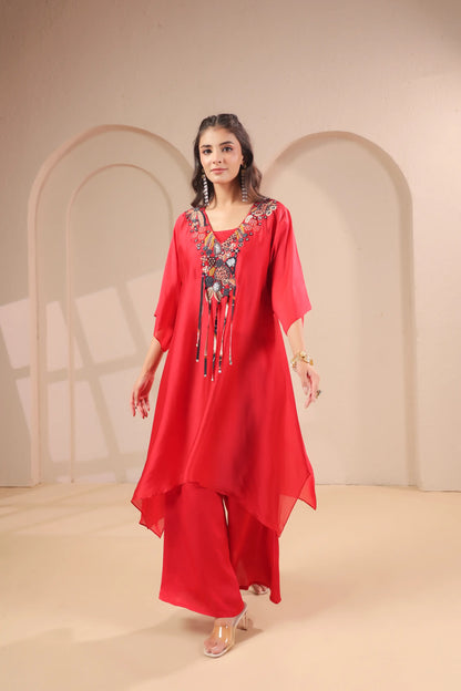 Hand emboidered aline kurta with inner and pallazo