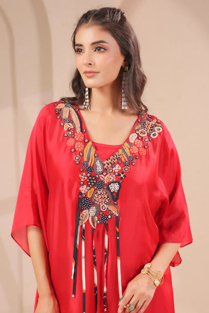 Hand emboidered aline kurta with inner and pallazo
