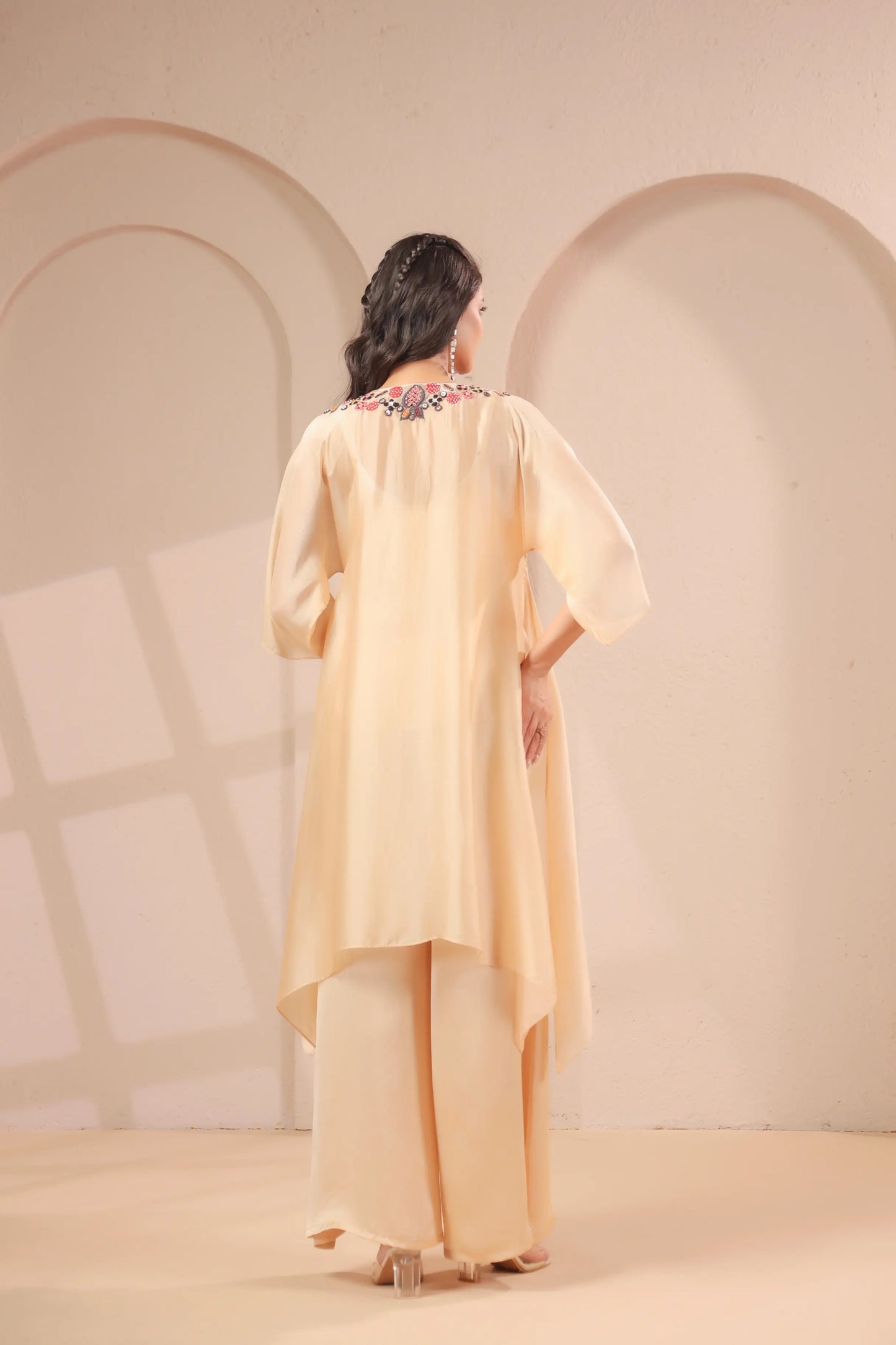 Hand emboidered aline kurta with inner and pallazo