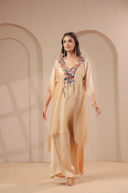 Hand emboidered aline kurta with inner and pallazo