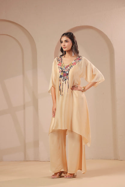 Hand emboidered aline kurta with inner and pallazo