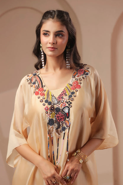 Hand emboidered aline kurta with inner and pallazo