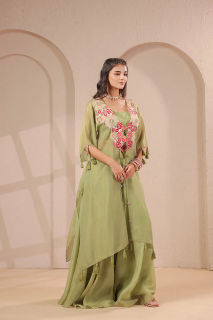 3 piece Hand emboidered kurta with bustier and skirt-palazzo