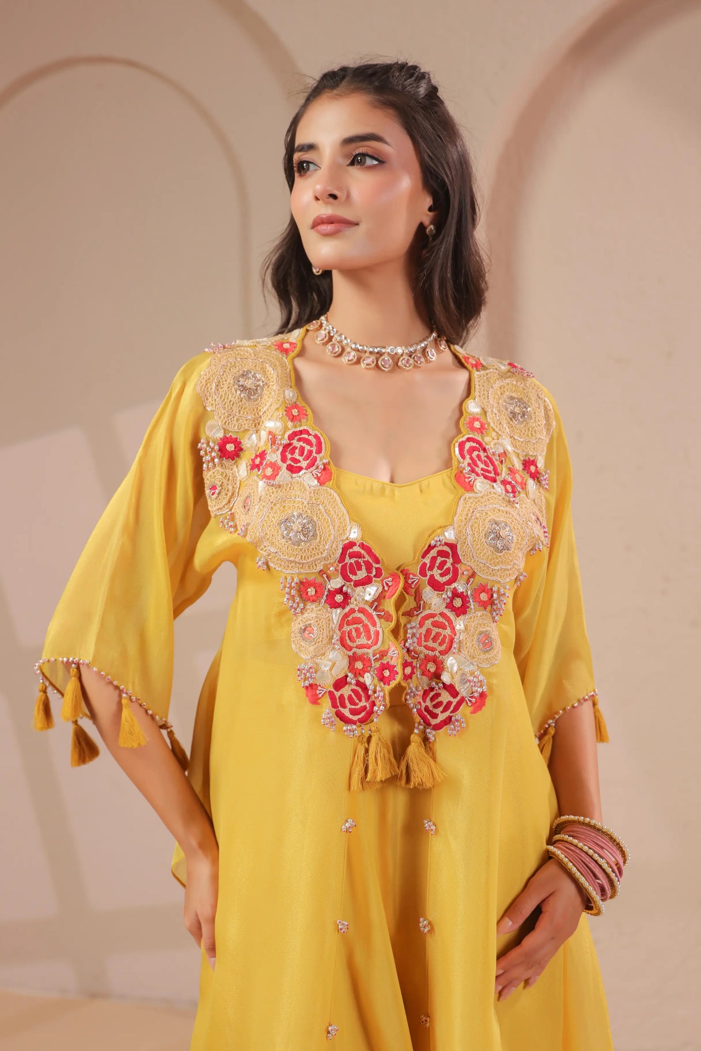 3 piece Hand emboidered kurta with bustier and skirt-palazzo
