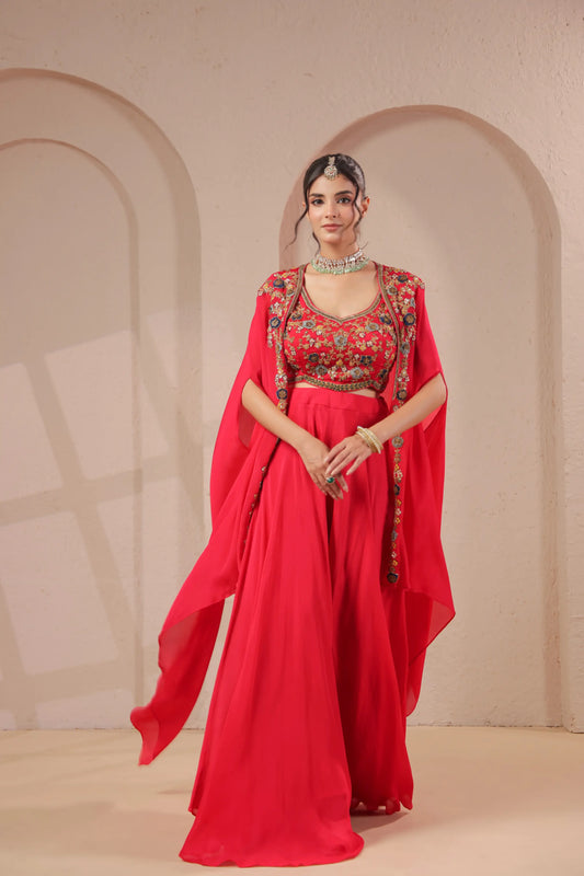 3 Piece Hand emboidered bustier and overlay with skirt palazzo