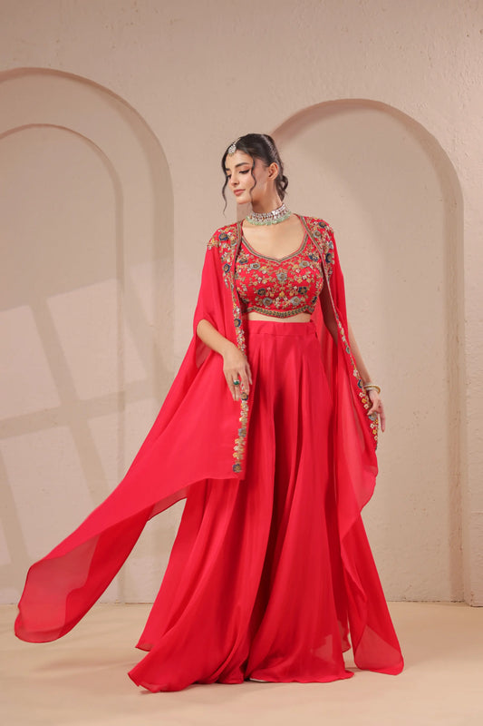 3 Piece Hand emboidered bustier and overlay with skirt palazzo