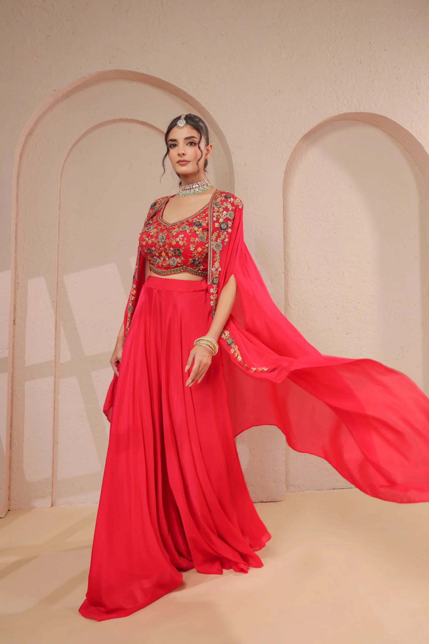 3 Piece Hand emboidered bustier and overlay with skirt palazzo