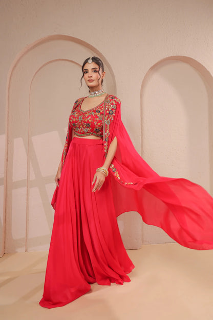 3 Piece Hand emboidered bustier and overlay with skirt palazzo