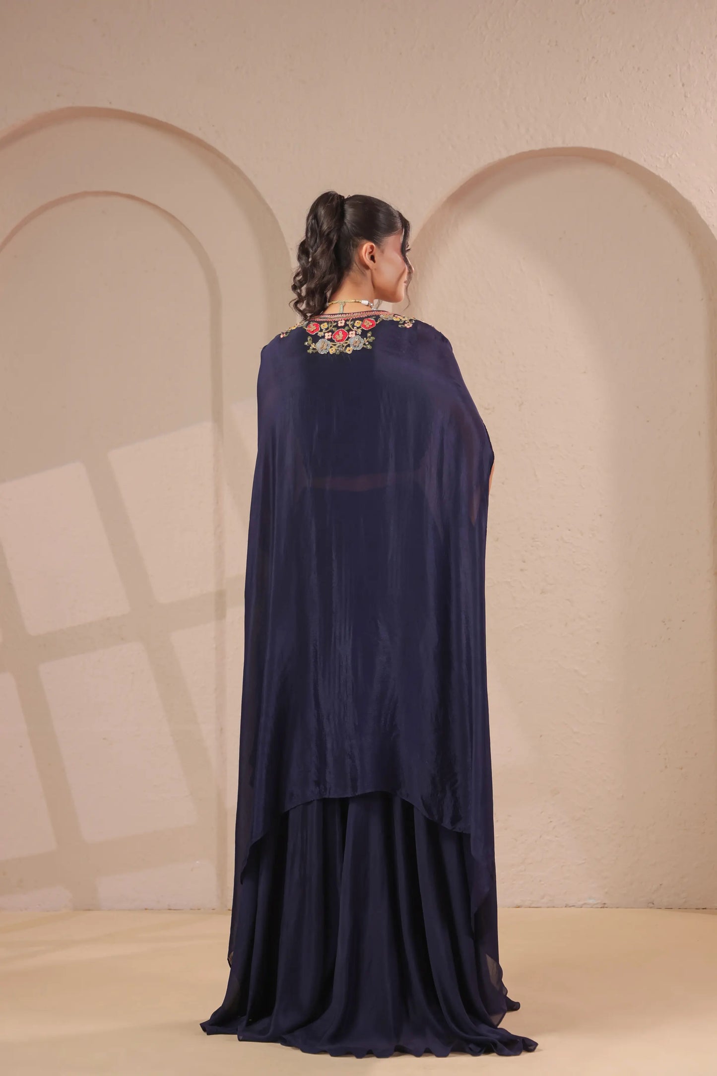 3 Piece Hand emboidered bustier and overlay with skirt palazzo