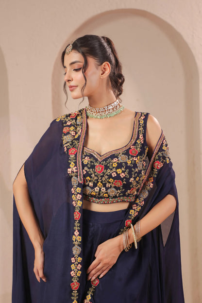 3 Piece Hand emboidered bustier and overlay with skirt palazzo