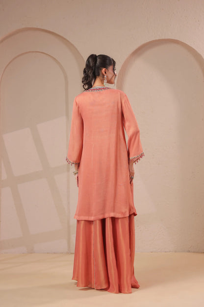 3 Piece hand emboidered kurta with skirt-palazzo set