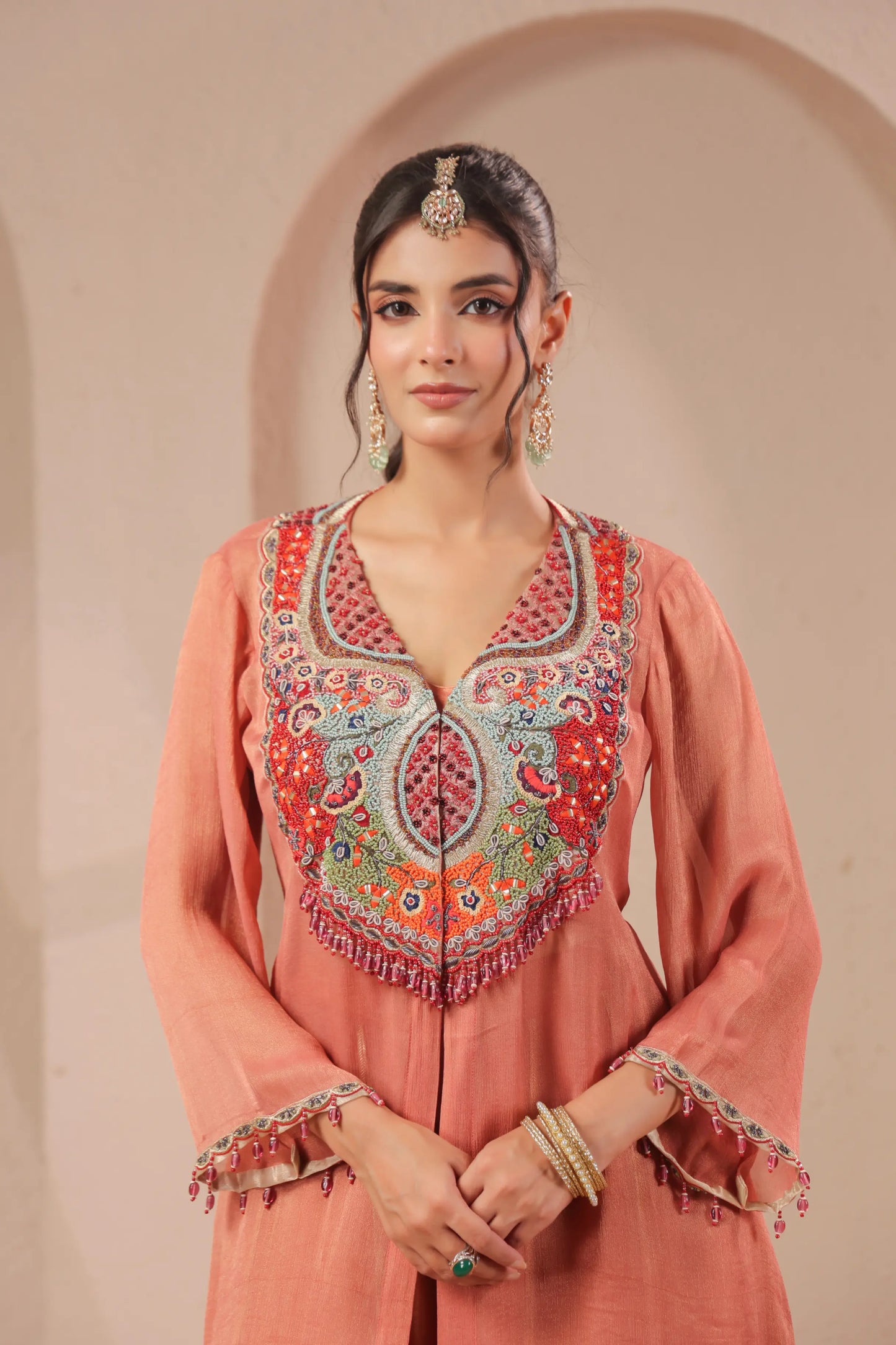 3 Piece hand emboidered kurta with skirt-palazzo set