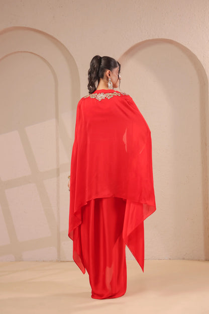 Emboidered overlay with bustier and drape skirt