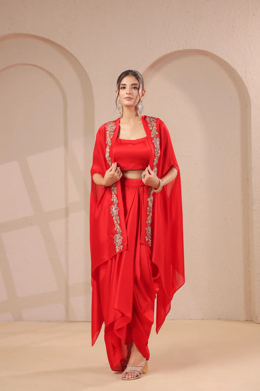 Emboidered overlay with bustier and drape skirt