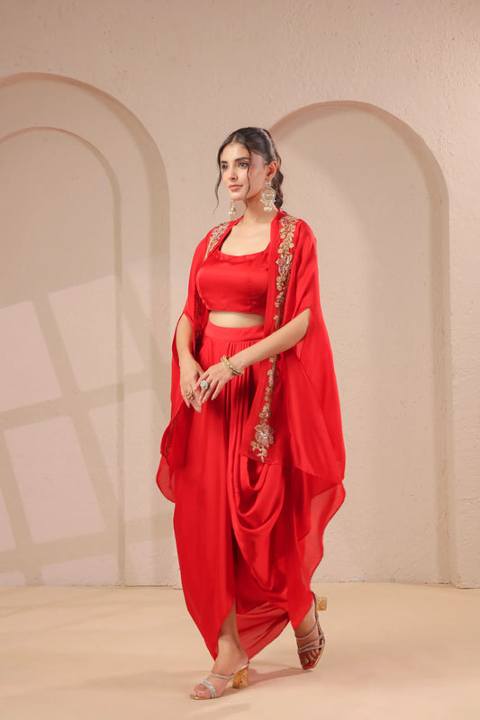 Emboidered overlay with bustier and drape skirt