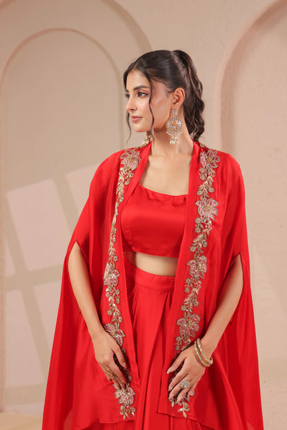Emboidered overlay with bustier and drape skirt