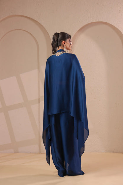 Emboidered overlay with bustier and drape skirt