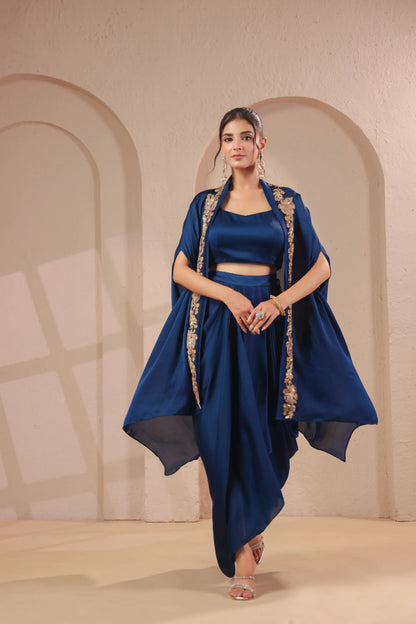 Emboidered overlay with bustier and drape skirt