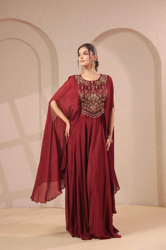 2 Piece Hand emboidered bodice, flared top with skirt-palazzo