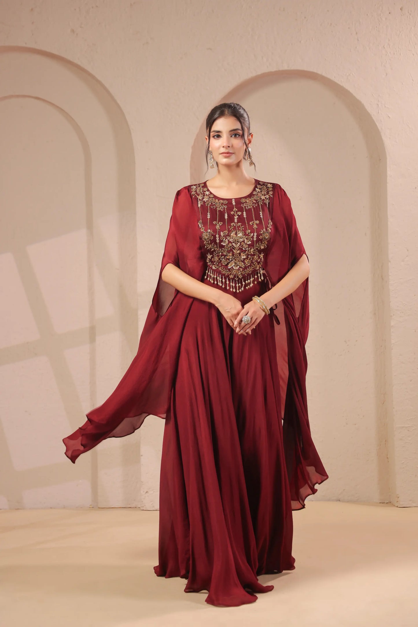 2 Piece Hand emboidered bodice, flared top with skirt-palazzo