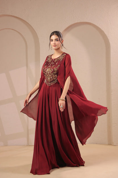 2 Piece Hand emboidered bodice, flared top with skirt-palazzo
