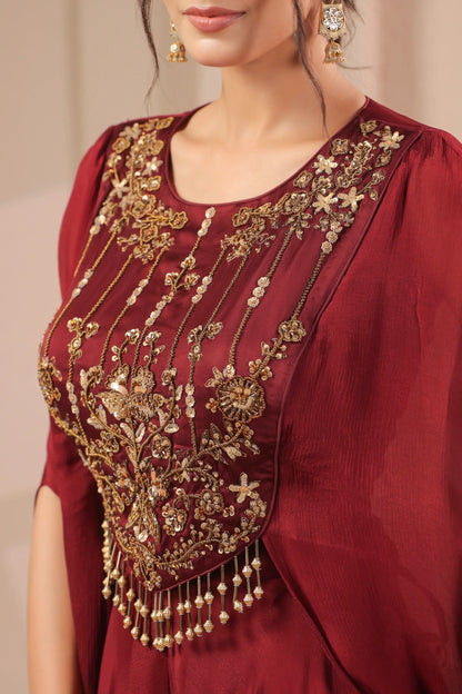 2 Piece Hand emboidered bodice, flared top with skirt-palazzo