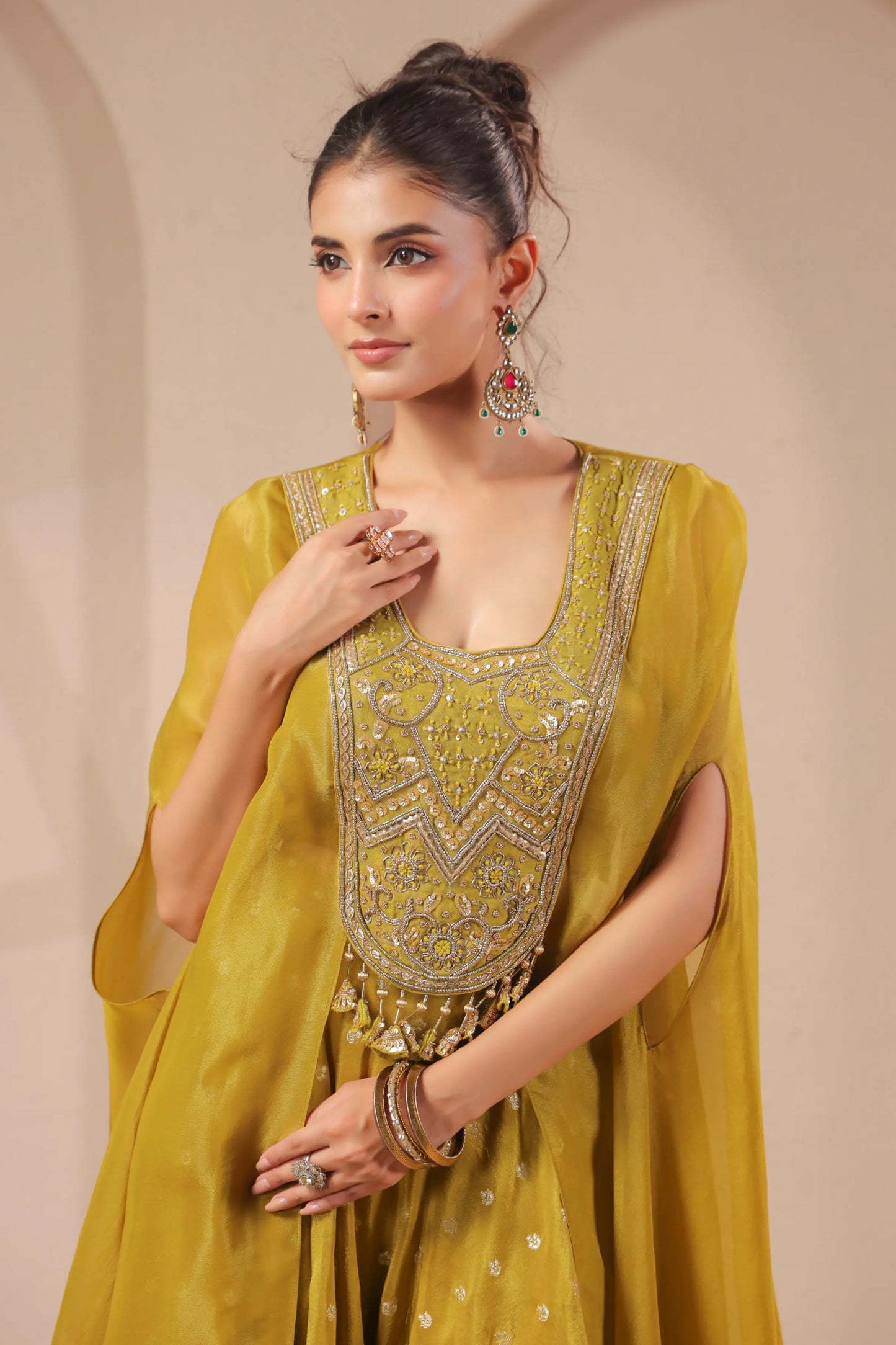 2 Piece hand emboidered bodice, flared top with banarasi skirt-palazzo