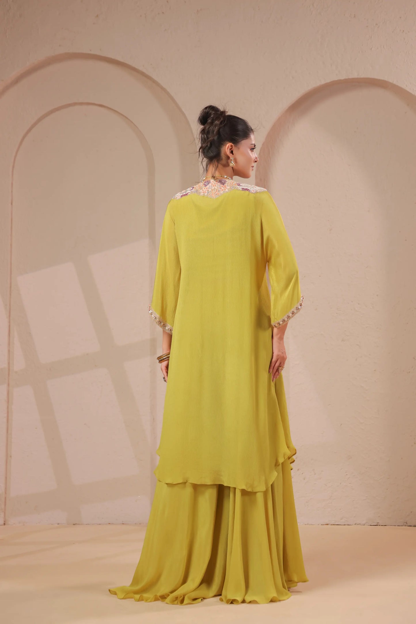 3 Piece Hand emboidered kurta with bustier and skirt-palazzo