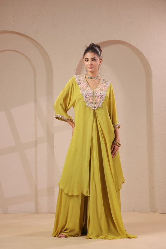 3 Piece Hand emboidered kurta with bustier and skirt-palazzo
