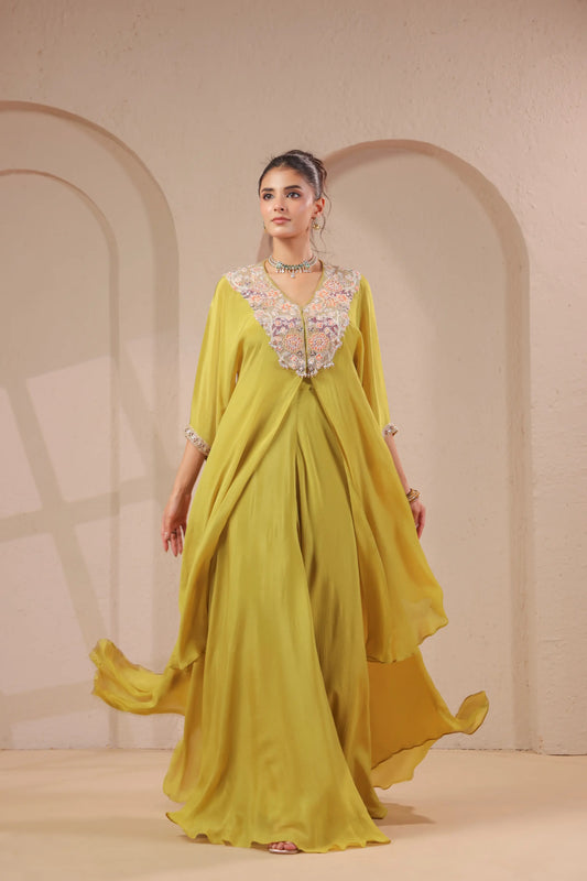 3 Piece Hand emboidered kurta with bustier and skirt-palazzo